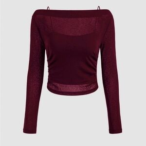 Cider Deep Red Off-Shoulder Crop Top